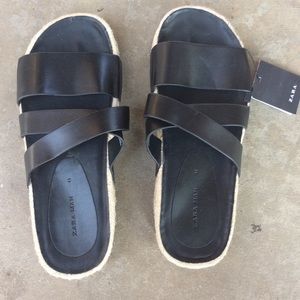 Zara Man Sandal New Black Leather Size 8